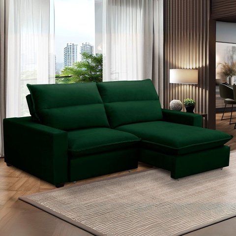 Sofa 2 Lugares Retrátil Reclinavel 200cm Veludo Verde Andreza