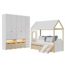 Ver imagem 2 de Guarda-Roupa Modulado Wave e Bicama Casinha com Mini Escorrega New Garden Casatema MadeiraOriginals Branco/Marrom
