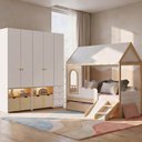 Ver imagem 1 de Guarda-Roupa Modulado Wave e Bicama Casinha com Mini Escorrega New Garden Casatema MadeiraOriginals Branco/Marrom