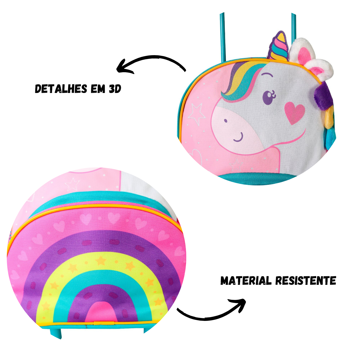 Mochila de Unicórnio Infantil com Rodinhas Colorida Escolar - 5