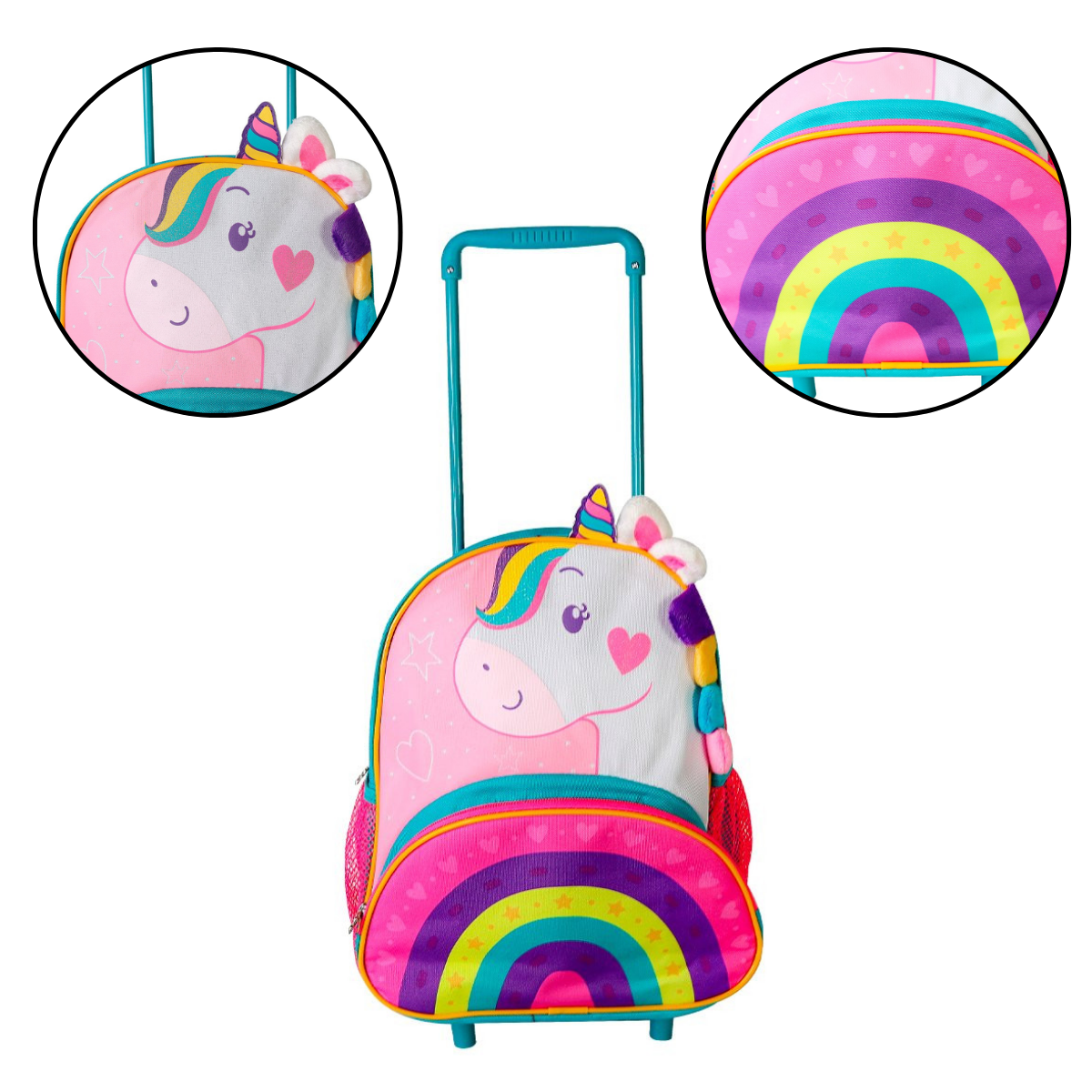 Mochila de Unicórnio Infantil com Rodinhas Colorida Escolar - 7