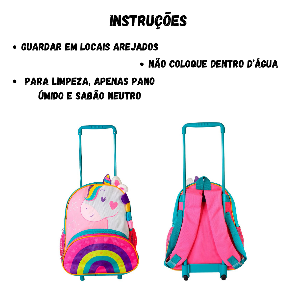 Mochila de Unicórnio Infantil com Rodinhas Colorida Escolar - 3