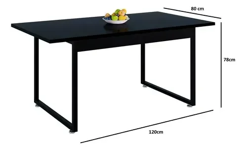 Mesa de Jantar para 6 Lugares 120x80 para Cozinha Sala de Jantar com Pés de Ferro e Tampo Mdf:preto - 3