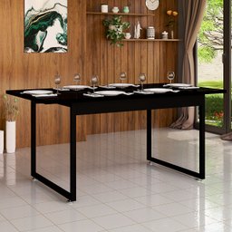 Mesa de Jantar para 6 Lugares 120x80 para Cozinha Sala de Jantar com Pés de Ferro e Tampo Mdf:preto - 1