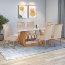 Ver imagem 1 de Conjunto Sala de Jantar Mesa Easy Tower 170x90cm Mdf/vidro com 6 Cadeiras Confort Veludo Creme