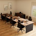 Ver imagem 7 de Mesa Estação de Trabalho 4,80 m X 1,20 m 8 Lugares Pés Painel F5 Office Cor:Nogal com Preto