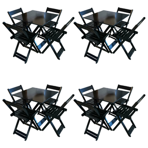Kit com 4 Conjuntos de Jogo de Mesa 70x70 com 4 Cadeiras Dobráveis - Dg Móveis:preto