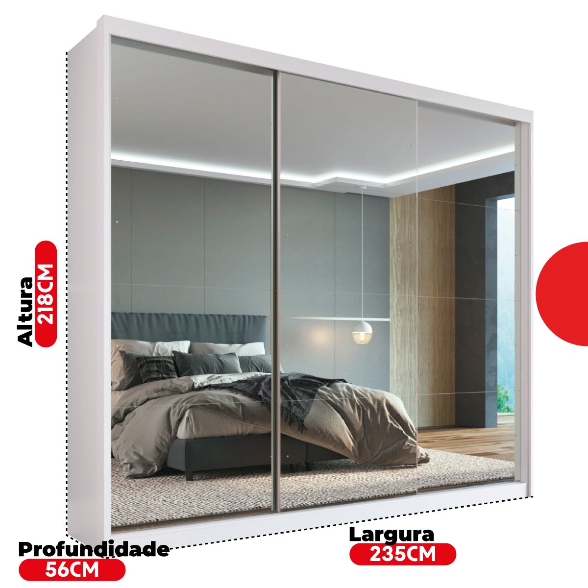 Guarda Roupa Casal 3 Portas com Espelho 4 Gavetas 100% MDF London Yescasa - 6