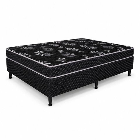 Cama Box Conjugada Casal 138x188 Colchão 10cm Conjugado Preto Galeria Das Camas