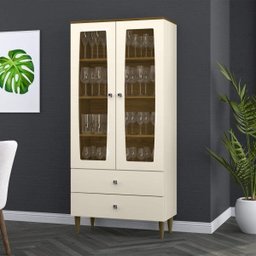 Cristaleira 2 Portas de Vidro 2 Gavetas Lady Espresso Móveis - 1