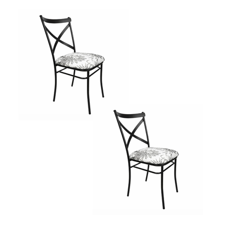 Kit de 2 Cadeiras para Buffet Salão de Festas no Aço Preto Estofado Ramado Branco