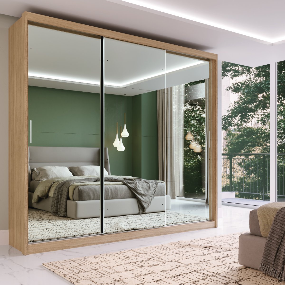 Guarda Roupa Casal 3 Portas com Espelho 4 Gavetas 100% MDF London Yescasa - 1