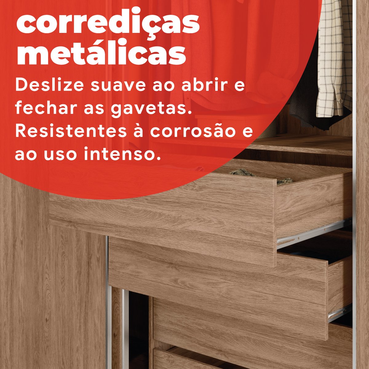 Guarda Roupa Casal 3 Portas com Espelho 4 Gavetas 100% MDF London Yescasa - 9