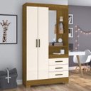 Ver imagem 1 de Guarda-Roupa Solteiro com Espelho Penteadeira 2 Portas 3 Gavetas Azura Espresso Móveis Branco/Nature/Off White