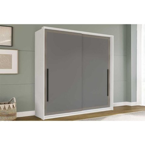 Guarda Roupa Casal 2 Portas de Correr (1 C/ Espelho) e 2 Gavetas Valência Branco/cinza - Politorno