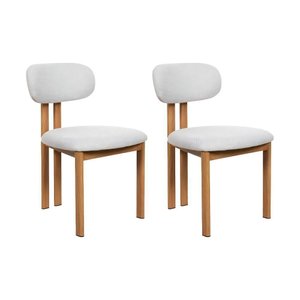 Kit 2 Cadeiras de Jantar Tulipa Estrutura Aço Carbono Laminado Natural com Estofado Linho Cru