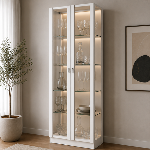 Cristaleira com 2 Portas de Vidro e 4 Prateleiras Branco CR6003 - Tecnomobili