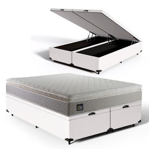 Cama Box Baú com Colchão de Espuma D45 Pillow Top Strong Queen 158cm
