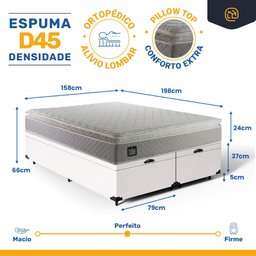 Cama Box Baú Queen com Colchão de Espuma D45 Strong One Face Branco - 4