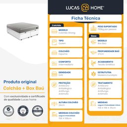 Cama Box Baú Queen com Colchão de Espuma D45 Strong One Face Branco - 2
