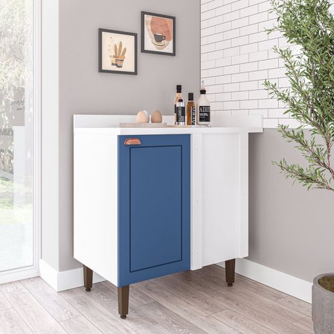 Balcão de Canto 90cm x 94cm Pérola Yescasa Branco/Azul