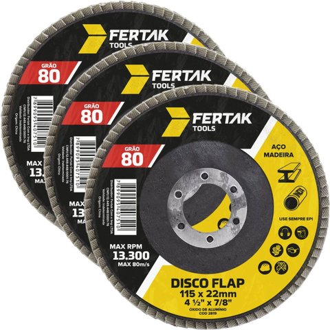 Disco Lixa Flap 115mm Grão 80 Madeira Aço Desbaste | 03 Un