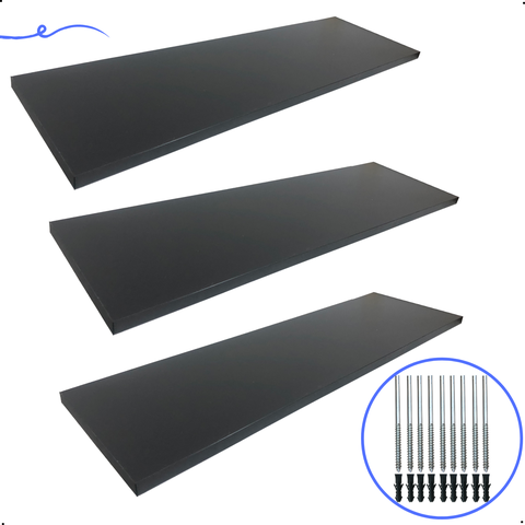 Kit 3 Prateleira Preta 70X20 + Suporte Flutuante Mdf  Organizadora Decoração Cozinha Banheiro Sala