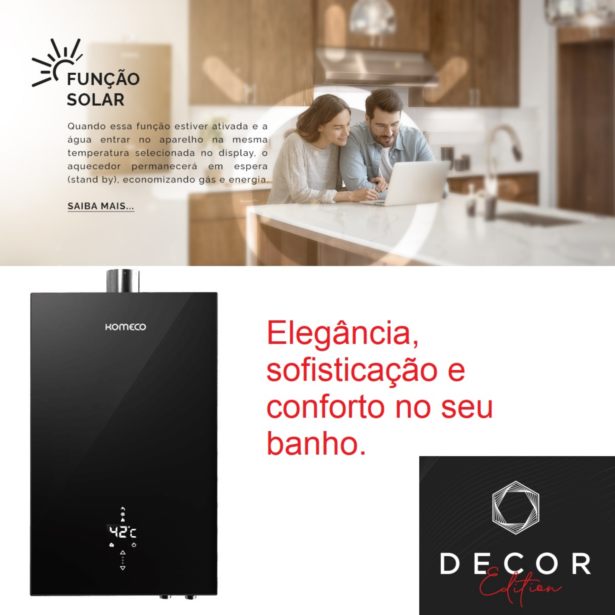 Aquecedor de Água a Gás Komeco Digital Black Decor Edition 16 Litros Preto Bivolt Gás Glp - 5