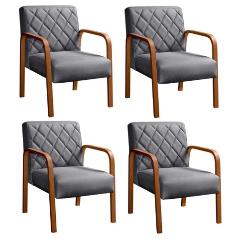 Kit 4 Poltronas Lara Cor:Linho Cinza 320