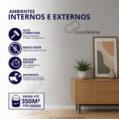 Tinta Acrílica Standard Fosca 18L Cor Cinza Elefante Antimofo Baixo Odor Durín
