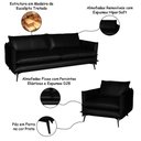 Ver imagem 2 de Conjunto Poltrona e Sofá Decorativo Sala de Estar América 2 Lugares 200cm Couro Preto - Mozzelar