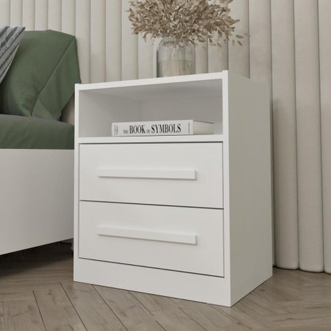 Mesa de Cabeceira CR35468 2 Gavetas Nicho MDP Moderno Branco Multimóveis