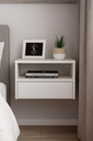 Ver imagem 5 de Kit com 2 Mesas de Cabeceira Suspensa Mdf Off White 50cm – Gaveta Embaixo – Vai Montada
