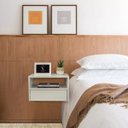 Ver imagem 4 de Kit com 2 Mesas de Cabeceira Suspensa Mdf Off White 50cm – Gaveta Embaixo – Vai Montada