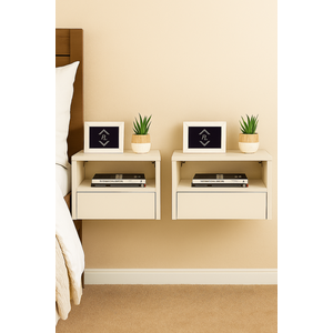 Kit com 2 Mesas de Cabeceira Suspensa Mdf Off White 50cm – Gaveta Embaixo – Vai Montada