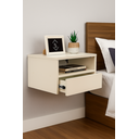 Ver imagem 3 de Kit com 2 Mesas de Cabeceira Suspensa Mdf Off White 50cm – Gaveta Embaixo – Vai Montada