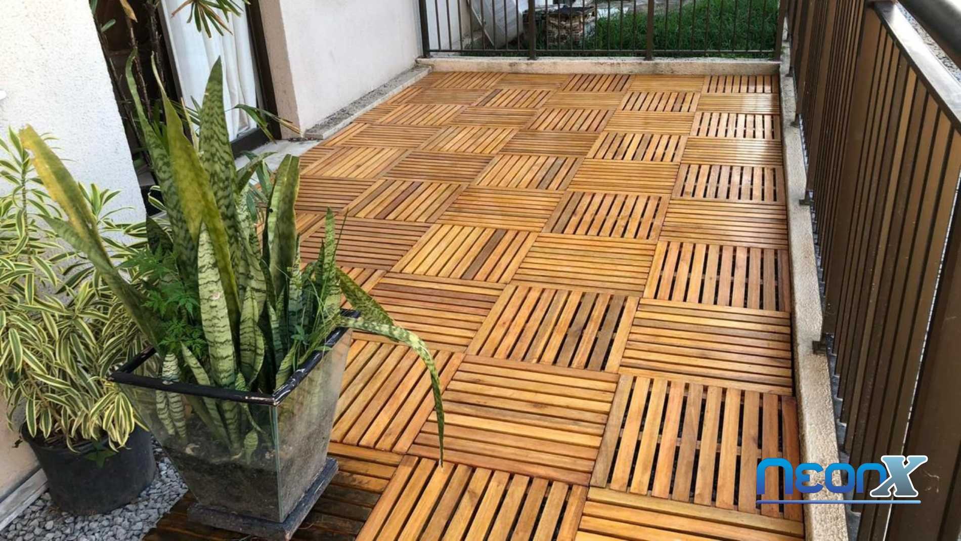 Deck de Madeira Modular 30x30 Cm Réguas 4 Cm com Pintura Neonx:osmocolor Nogueira Semi Tr - 7