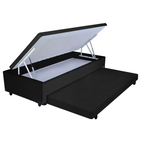 Cama Box Baú Auxiliar Solteiro Suede Espuma 8cm 45x78x188 Preto