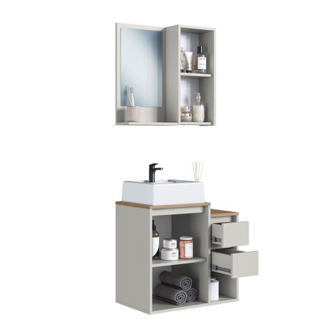 Conjunto para Banheiro 60cm com Cuba Gabinete Suspenso e Espelheira Bari Art In Móveis