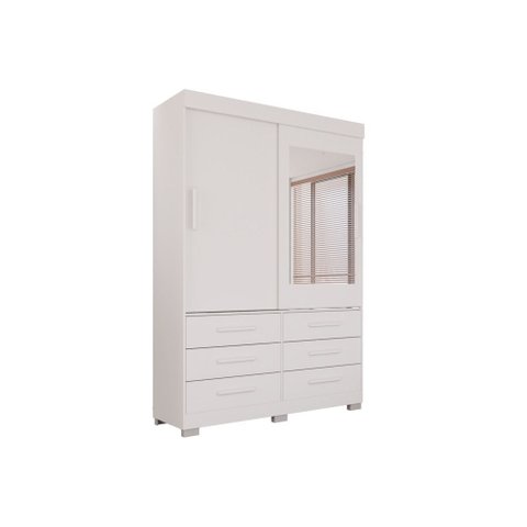 Guarda Roupa New Star 2 Portas 6 Gavetas com Espelho Salleto Branco