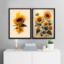 Ver imagem 1 de Kit 2 Quadros Decorativos Girassois 24x18cm - com Vidro:moldura Branca