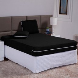 Capa de Colchão Queen 30cm + Fronha com Zíper Malha Lisa 3 Peças:preto - 1