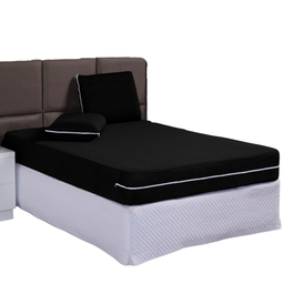 Capa de Colchão Queen 30cm + Fronha com Zíper Malha Lisa 3 Peças:preto - 3