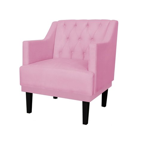 Poltrona Decorativa Alice Suede Rosa Pés Madeira Ms Decor