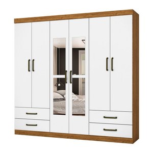 Guarda Roupa Casal Lu 6 portas 4 Gavetas Com Espelho Carioca Móveis