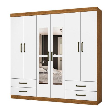 Guarda Roupa Casal Lu 6 portas 4 Gavetas Com Espelho Carioca Móveis