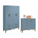Ver imagem 1 de Quarto Infantil Retrô Ayla com Guarda Roupa e Cômoda Azul Fosco - Reller Móveis