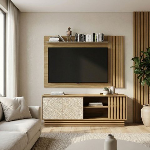Combo Rack e Painel TV Amêndoa e Palha