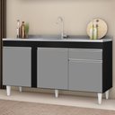 Ver imagem 2 de Balcão Gabinete com Pia Inox 150cm 3 Portas 1 Gaveta Dakota Preto/cinza - Lumil Lumil Móveis