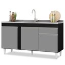 Ver imagem 1 de Balcão Gabinete com Pia Inox 150cm 3 Portas 1 Gaveta Dakota Preto/cinza - Lumil Lumil Móveis